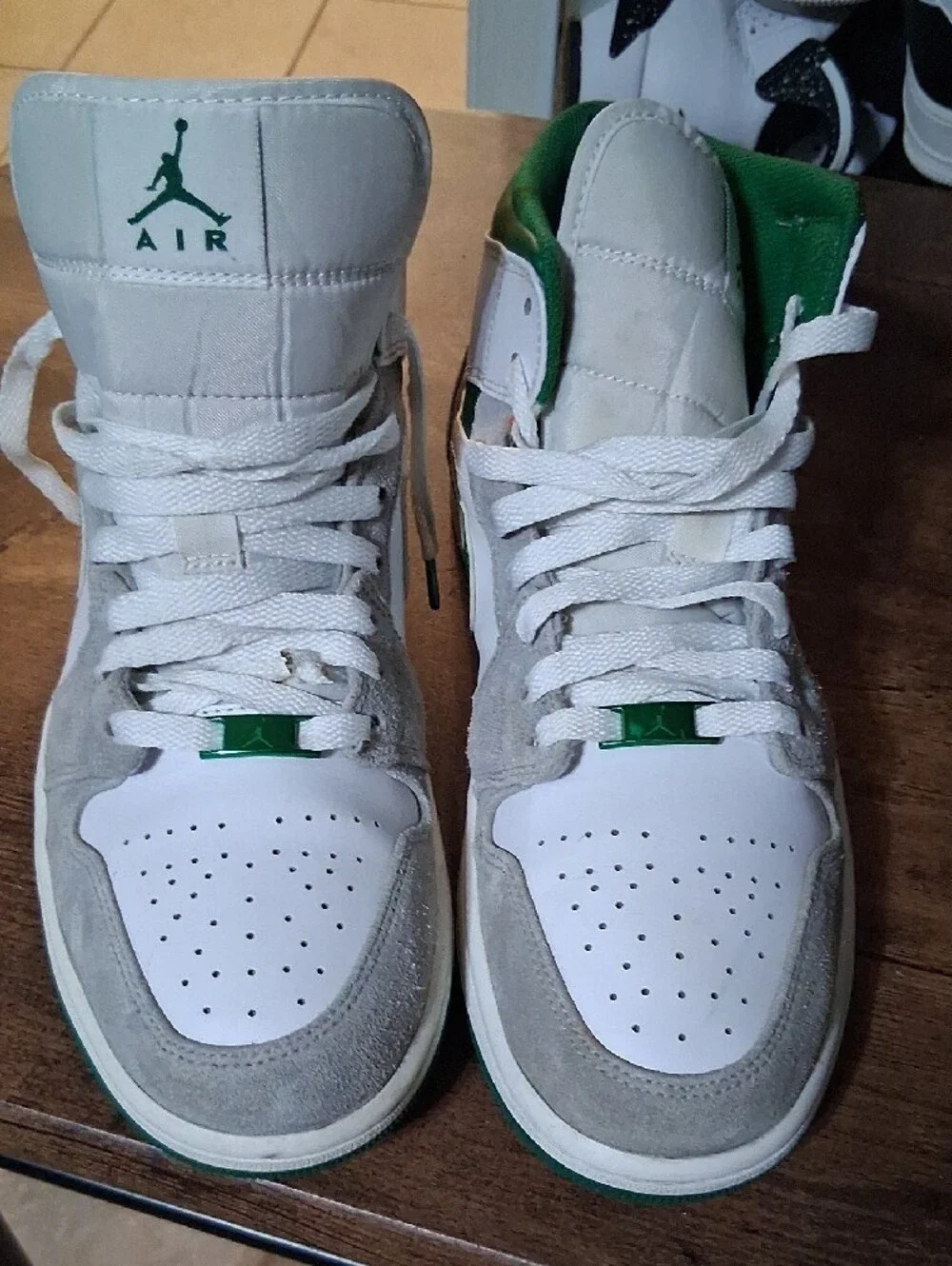 Jordan Mid-Top Sneakers in White, Green & Gray